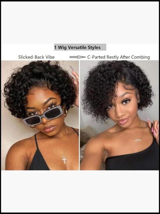 Short Curly Bob Wig with Bangs Black Women 8 Inch Pixie Cut Glueless Human Hair main image 4